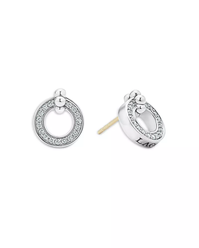 Lagos Sterling Silver Caviar Spark Diamond Circle Stud Earrings
