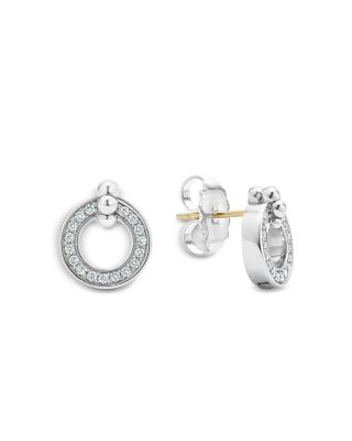 Sterling Silver Caviar Spark Diamond Circle Stud Earrings