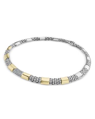 Sterling Silver & 18K Gold High Bar Diamond Necklace, 18" - Exclusive
