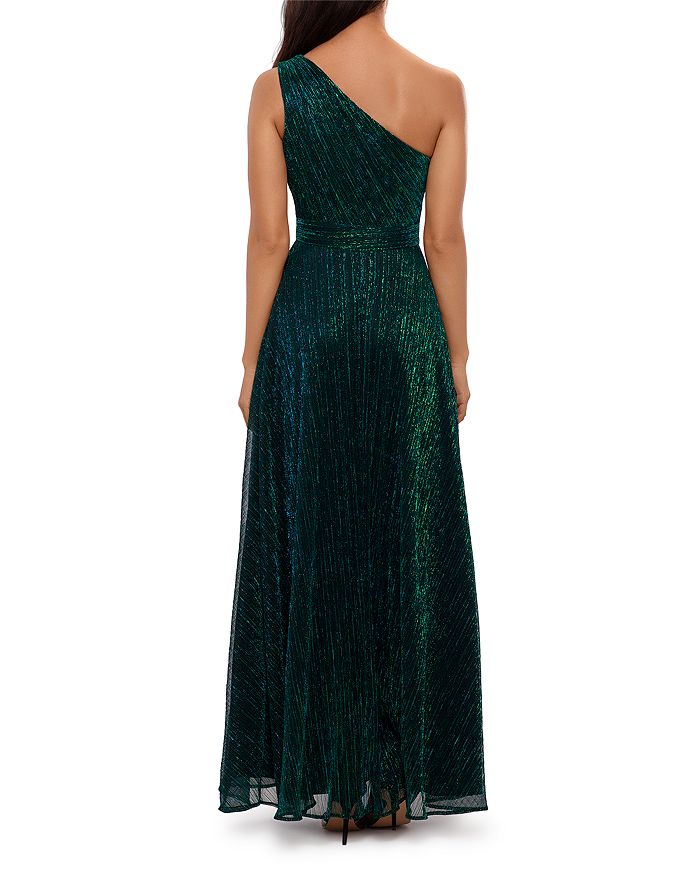 Shop Aqua One Shoulder Crinkled Metallic Gown - 100% Exclusive In Jade