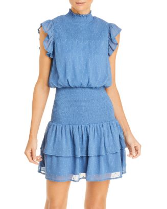 knee length dresses for ladies Tied Smocked Printed Short Sleeve Dress – Charming Charlie main image 1