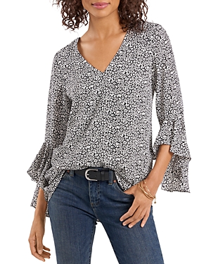 Vince Camuto Grove Imprints Flutter Sleeve Blouse In Black