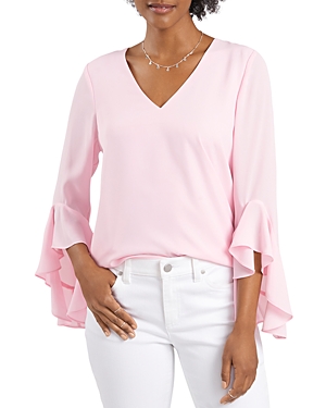 Vince Camuto Flutter Sleeve Floral Blouse In Pink Iris
