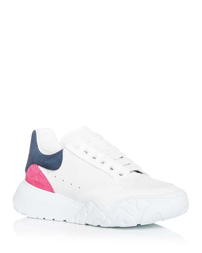 Alexander Mcqueen Colorblock Mixed Leather Trainer Sneakers In White/navy