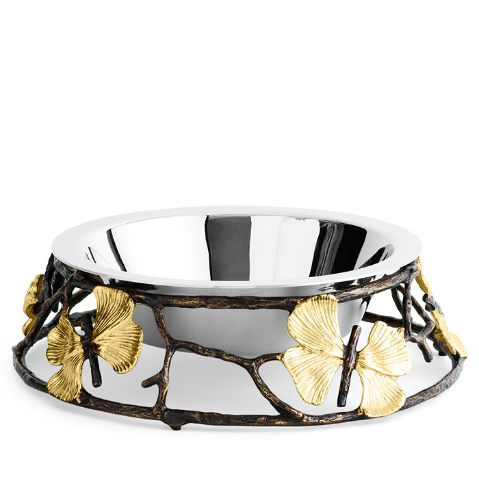 Shop Michael Aram Butterfly Ginkgo Small Dog Bowl In Silver/gold