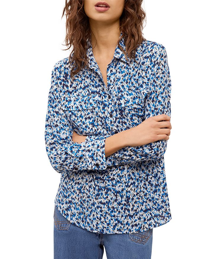 Gerard Darel Noam Silk Popover Shirt In Blue
