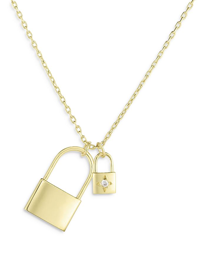 14K Solid Gold Lock Diamond Pendant