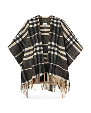 Burberry Cashmere Wool Plaid Cape In Dusty Sand