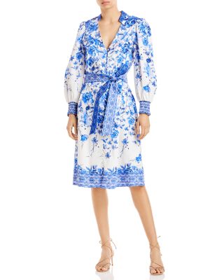 alice and olivia blue and white dress