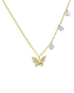 14K Yellow & White Gold Diamond Butterfly Necklace, 18