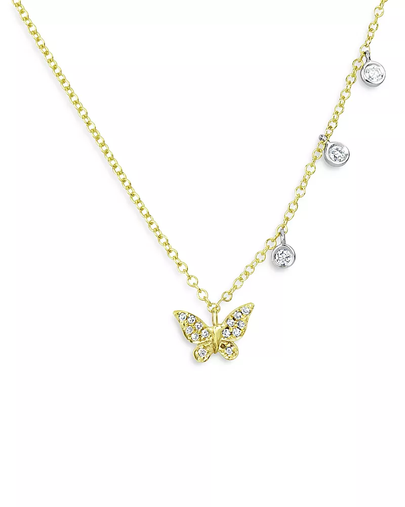 Meira T 14K Yellow & White Gold Diamond Butterfly Necklace, 18