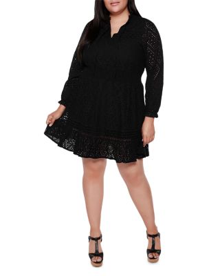Belldini Plus Long Sleeve Tie Neck Eyelet Dress | Bloomingdale's Women Plus  Size Clothing