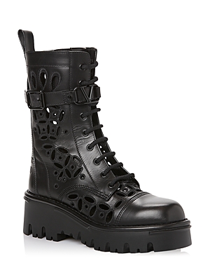 Valentino Garavani Women's Atelier 08 San Gallo Edition Laser Cut Leather Combat Boots