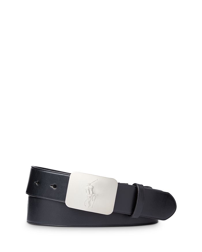 Shop Polo Ralph Lauren Pony Plaque Leather Belt In Black