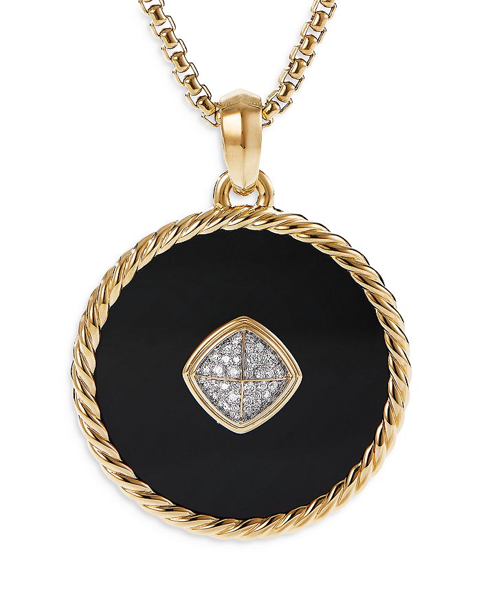 David Yurman - 18K Yellow Gold DY Elements&reg; Disc Pendant with Black Onyx & Diamonds