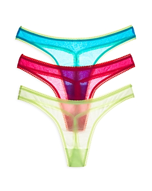 On Gossamer Mesh Hip Bikinis, Set Of 3 In Rose Violet/aqua Surf/twist Of Lime