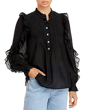 Zadig & Voltaire Timmy Tomboy Pleated Ruffled Top In Noir