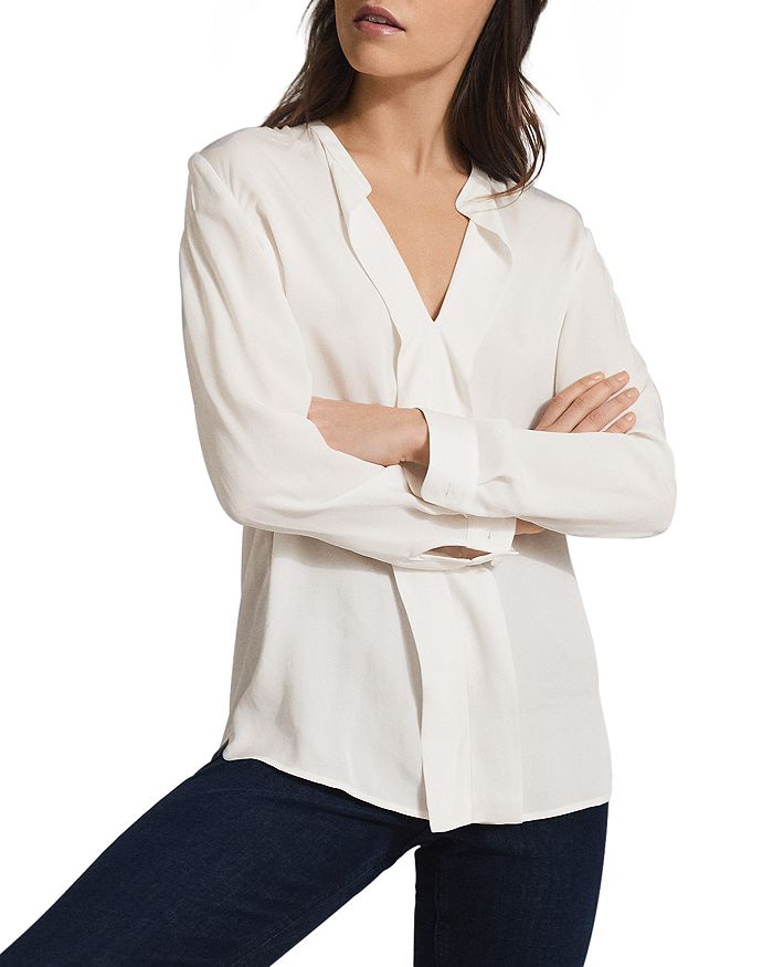 REISS Rochelle Pintucked Ruffle Front Blouse | Bloomingdale's