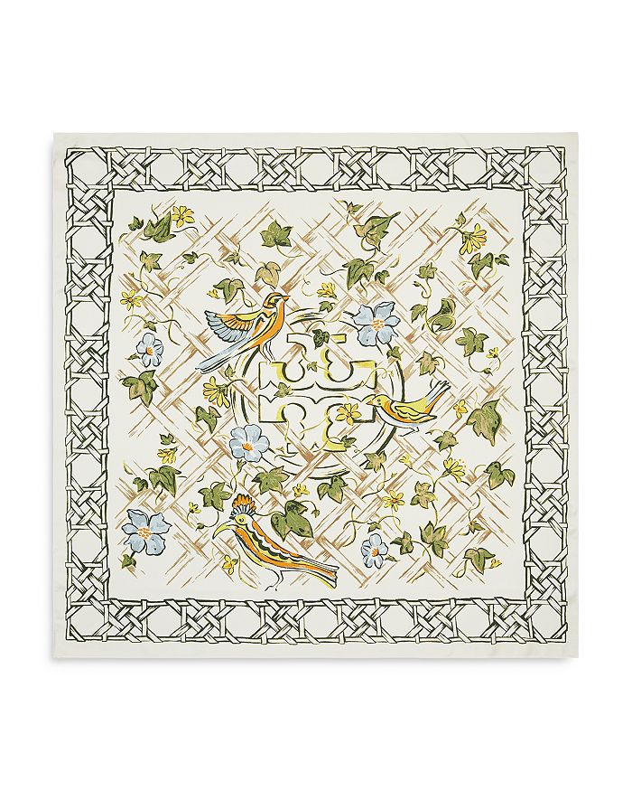 TORY BURCH PAINTED CANING WITH BIRDS SILK SQUARE SCARF,81453