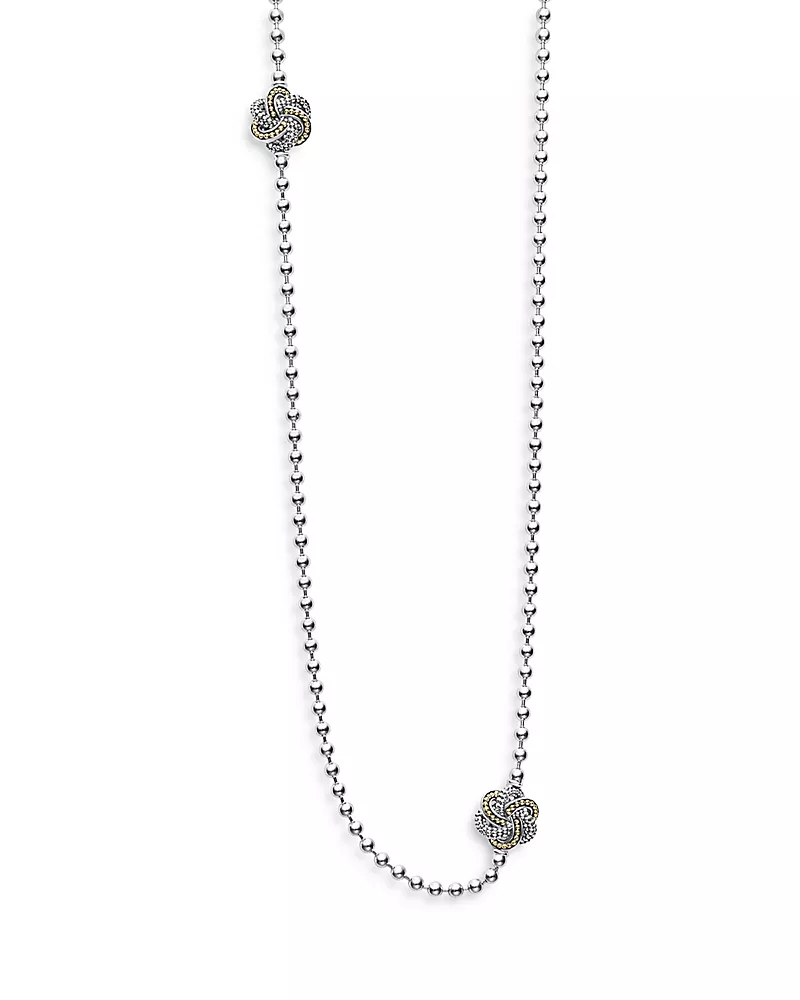 Lagos Sterling Silver & 18K Yellow Gold Love Knot Station Necklace, 34