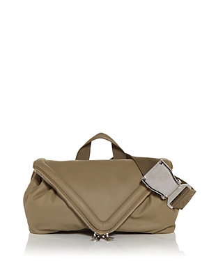 Bottega Veneta Leather Messenger Belt Bag In Taupe/silver