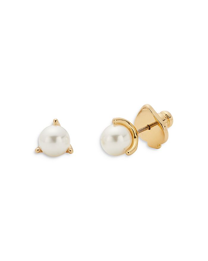 Shop Kate Spade New York Brilliant Statements Three Prong Stud Earrings In Cream/gold