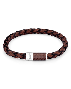 Tateossian Large Brown Braided Leather Bracelet In Brown