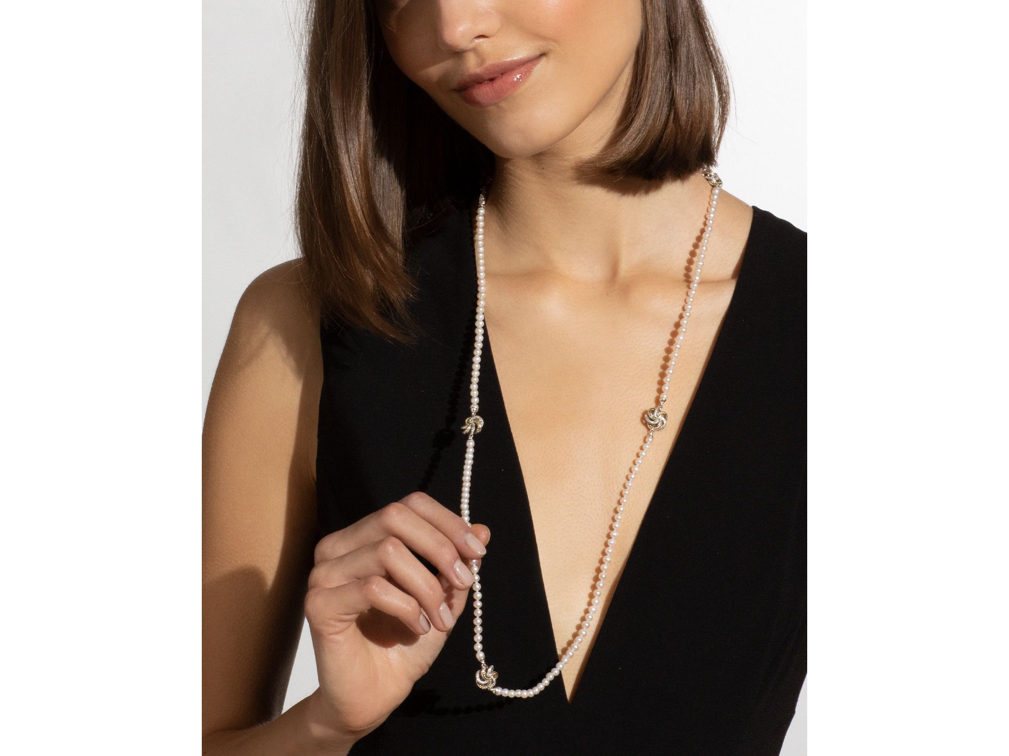 Sterling & 18K Yellow Gold Cultured Pearl Station Necklace, 34" — Image 5