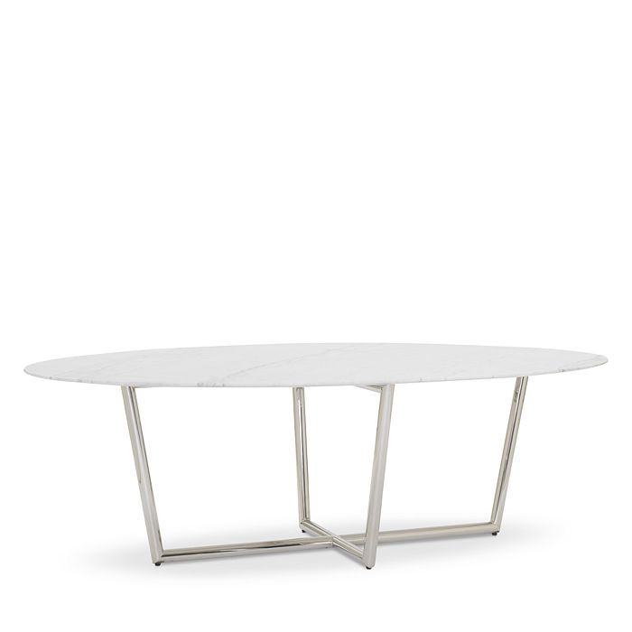 Mitchell Gold Bob Williams Modern Oval Marble Dining Table, 96 X 54 In Polished Stainless Steel Base/marble Top