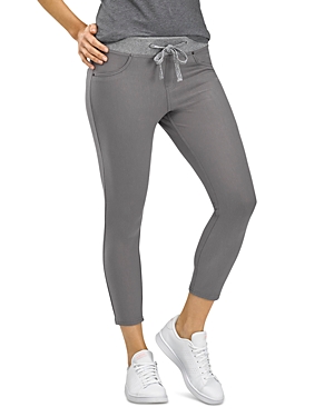 Hue Drawstring Denim Cropped Leggings In Medium Wash In Pewter
