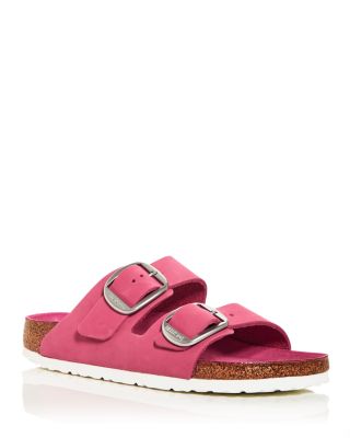 Birkenstock Women's Arizona Big Buckle Slide Sandals In Fuchsia Pink Nubuck/silver
