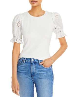 AQUA Eyelet Puff Sleeve Top - 100 