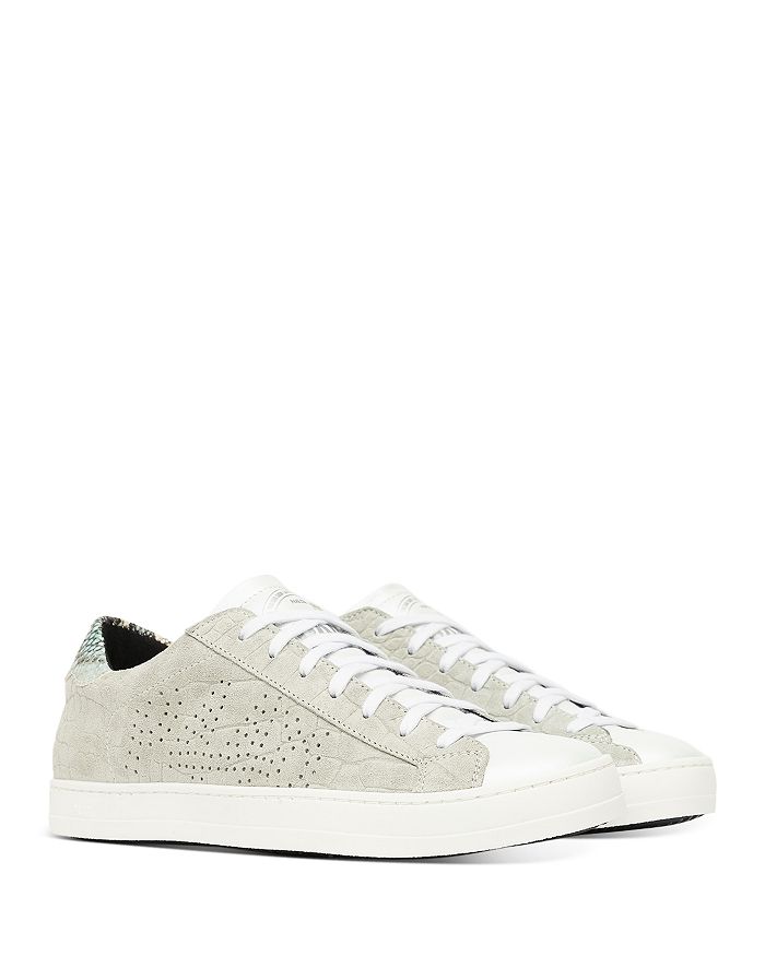 P448 WOMEN'S JOHN PERFORATED LOGO & SNAKE PRINTED HEEL PATCH LEATHER SNEAKERS,S21JOHN-W970
