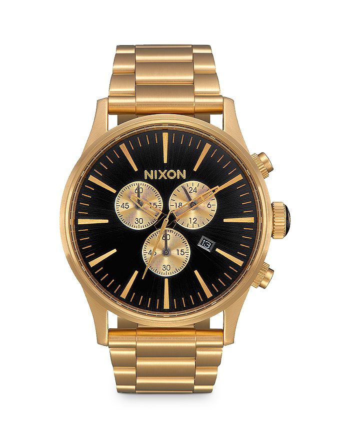 Nixon Sentry Chrono Watch, 42mm In Black/gold