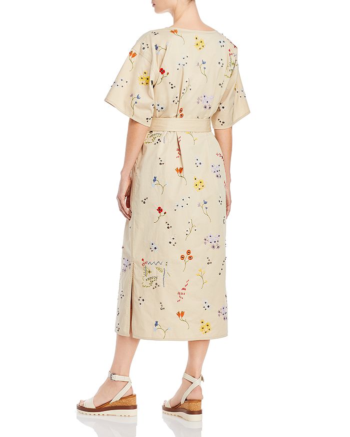 TORY BURCH EMBROIDERED SHIFT MIDI DRESS