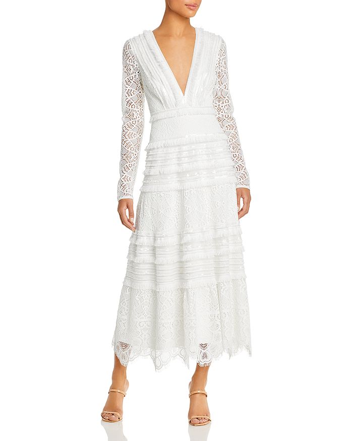 Tadashi Shoji Tiered Lace Fringe Midi Dress Bloomingdale s