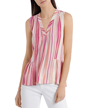 Vince Camuto Striped Ruffled Top In Bright Coral