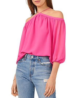 1.state Off The Shoulder Sheer Chiffon Blouse In Bright Multi