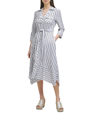 Karl Lagerfeld Striped Asymmetric Shirt Dress In Soft White
