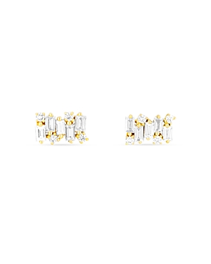 SUZANNE KALAN 18K YELLOW GOLD FIREWORKS DIAMOND BAGUETTE CLUSTER STUD EARRINGS,BAE472-YG