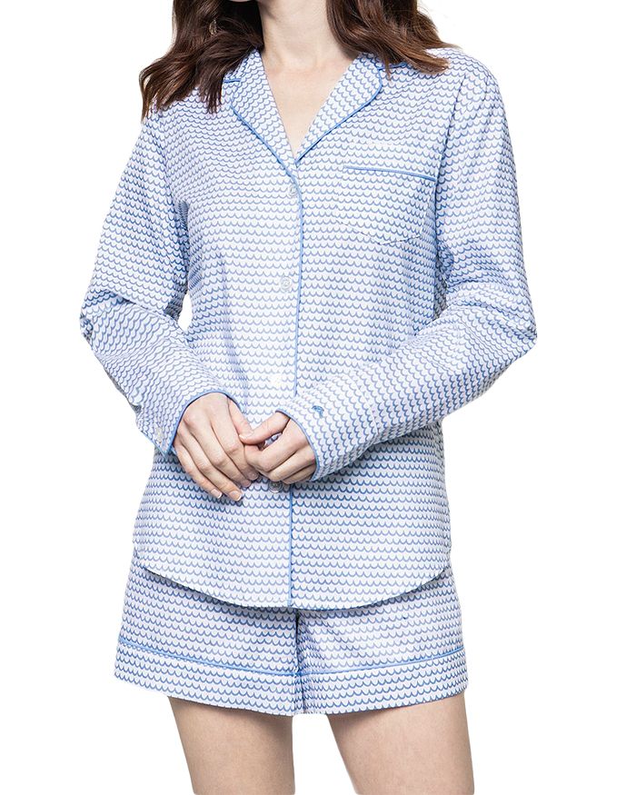 Shop Petite Plume La Mer Cotton Pajama Shorts Set In Blue