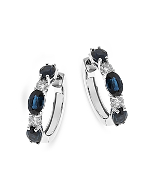 Bloomingdale's Sapphire & Diamond Huggie Hoop Earrings In 14k White Gold - 100% Exclusive In Blue/white