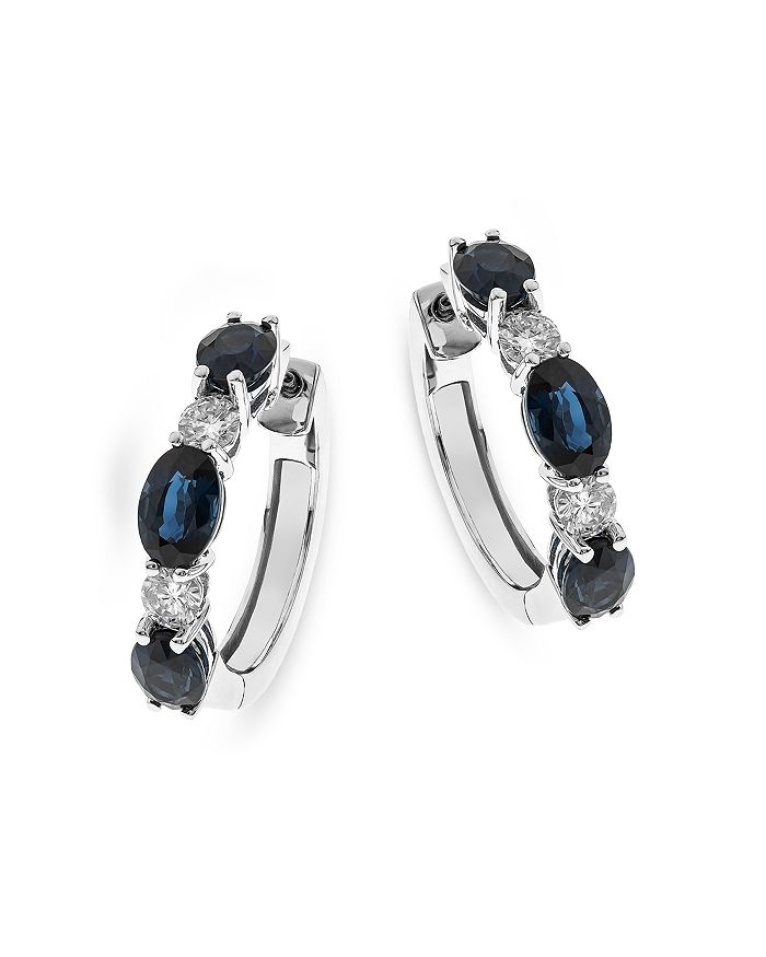 Bloomingdale's - Sapphire & Diamond Huggie Hoop Earrings in 14K White Gold - 100% Exclusive