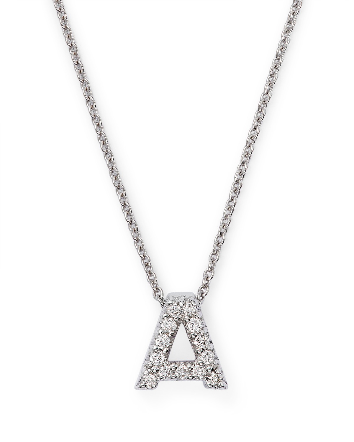18K White Gold "Love Letter" Initial Pendant Necklace with Diamonds, 16"