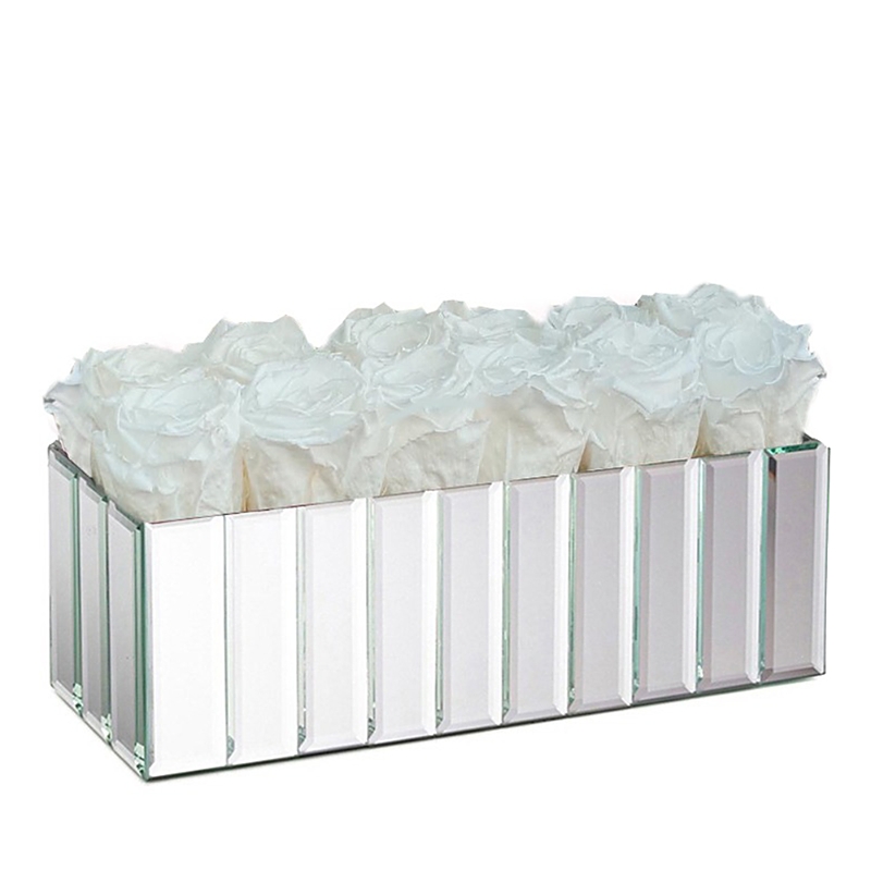 Rose Box Nyc 12 Rose Modern Mirrored Centerpiece In Pure White