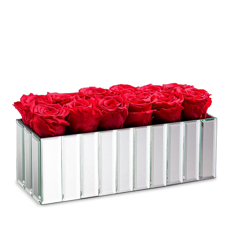 Rose Box Nyc 12 Rose Modern Mirrored Centerpiece In Red Flame