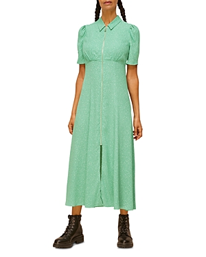 Shop Whistles Scatter Bloom Zip Front Midi Dress In Green Multi