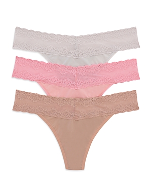 Natori Bliss Perfection Lace-waist Thong Underwear 750092 In Feather Grey/pink Icing/cafe
