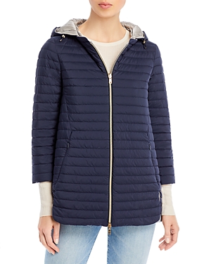 Herno Reversible Three Quarter Sleeve Down Jacket In Navy/silver