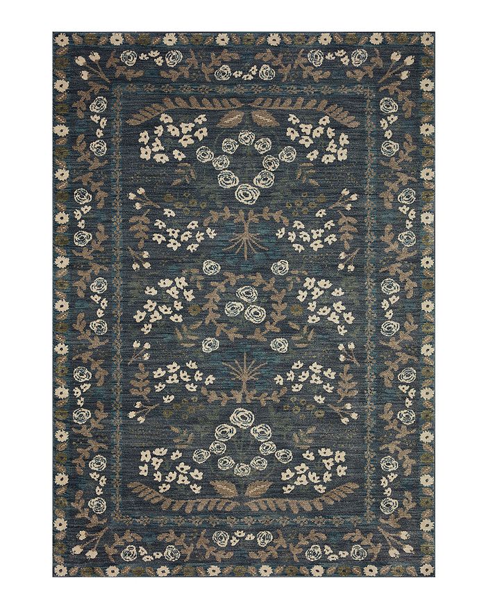 Rifle Paper Co Fiore Fio-01 Area Rug, 6'3 X 9' In Navy/gray